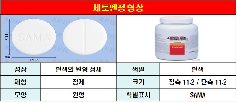 해열소염진통제 세토펜정 형상
